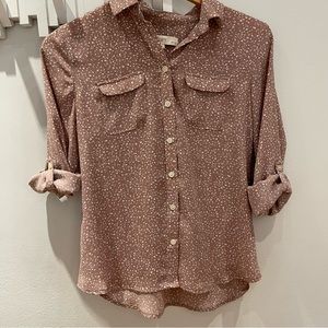 Ann Taylor Loft Petites XSP button blouse- pink and white dots. roll up sleeves